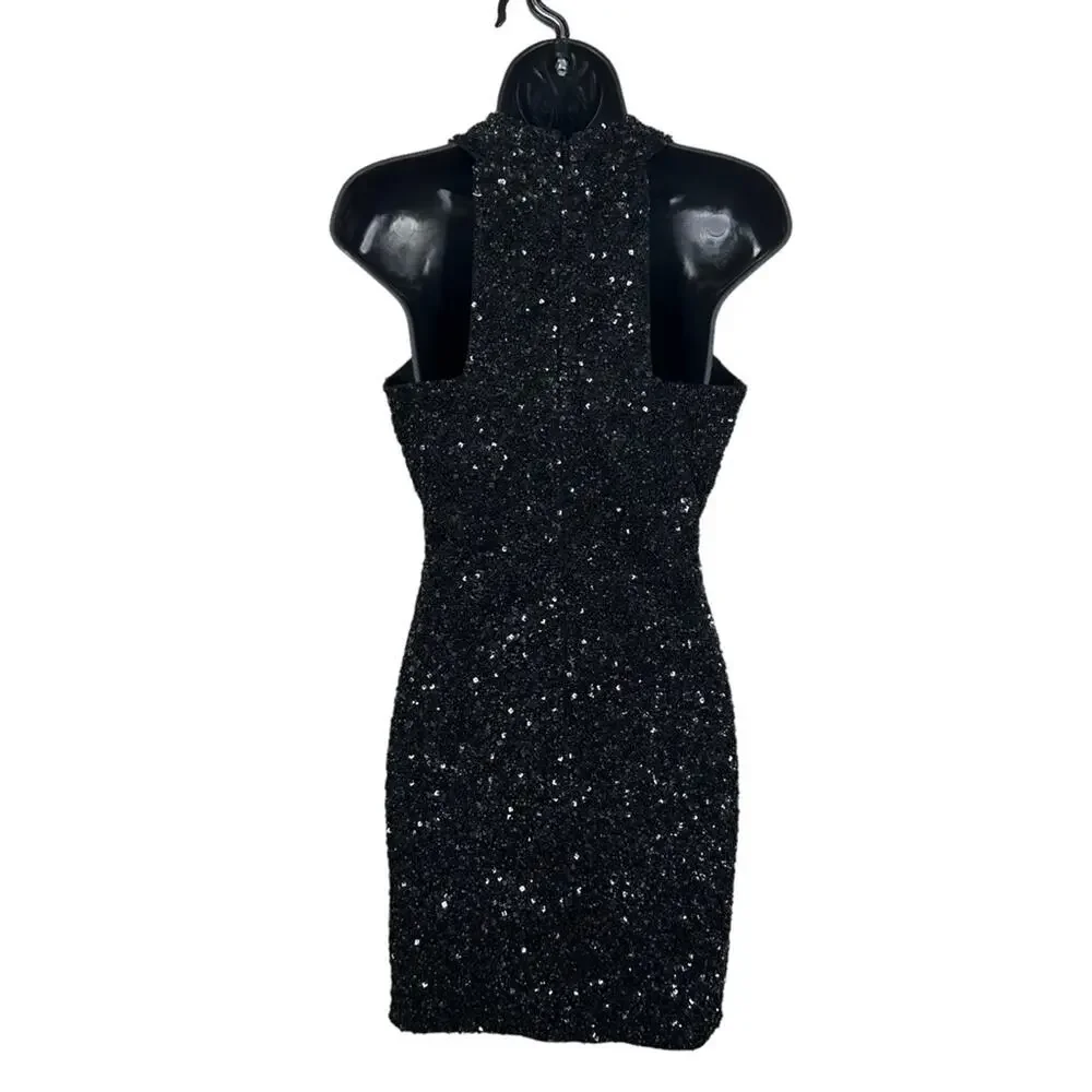 Allsaints Size 6 Black Sequin V-Neck Sleeveless Cazia Dress - Picture 4 of 12